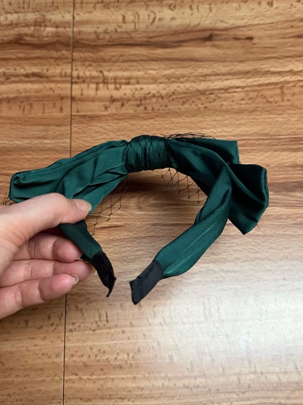 Dark Green Veil Bow Headband
